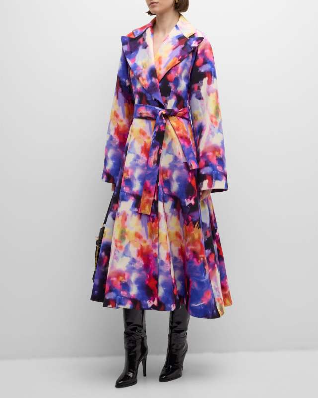 Concert Lights Belted A-Line Long Trench Coat